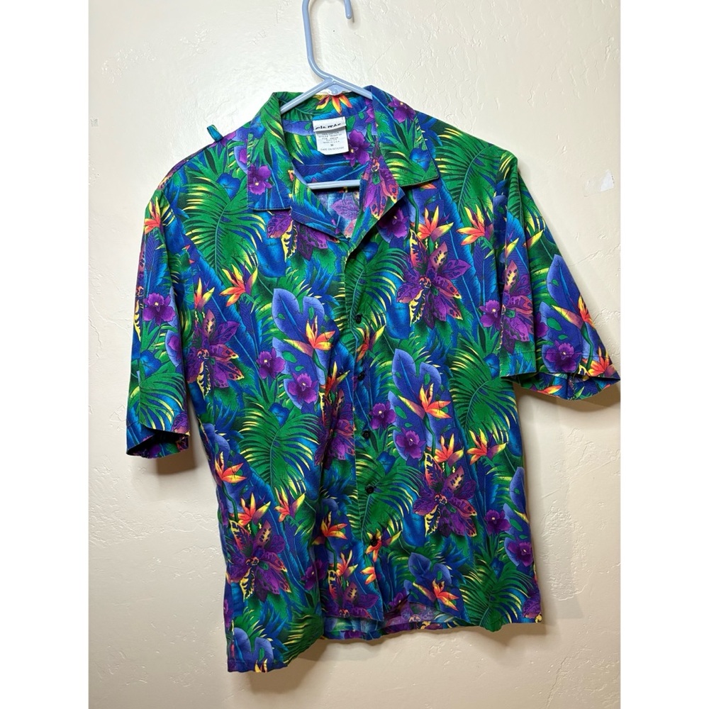 Tropical Floral Hawaiian Camp Shirt - Green & Purple